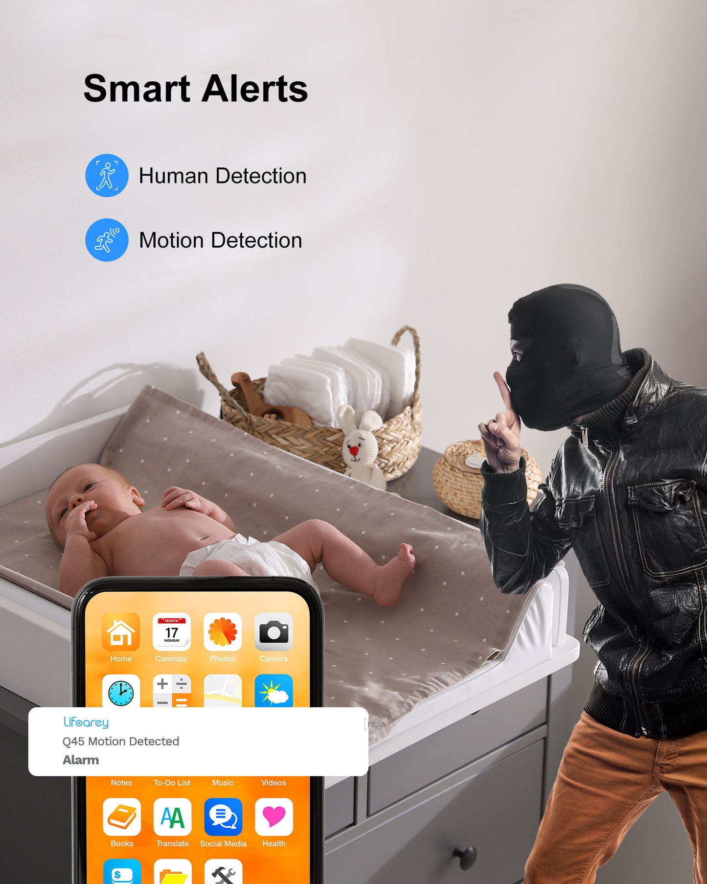 4MP Video Baby Monitor with Camera and Audio, WiFi Pet Camera, 2 Way Video, Motion Detection, Night Vision, App Control,Q45